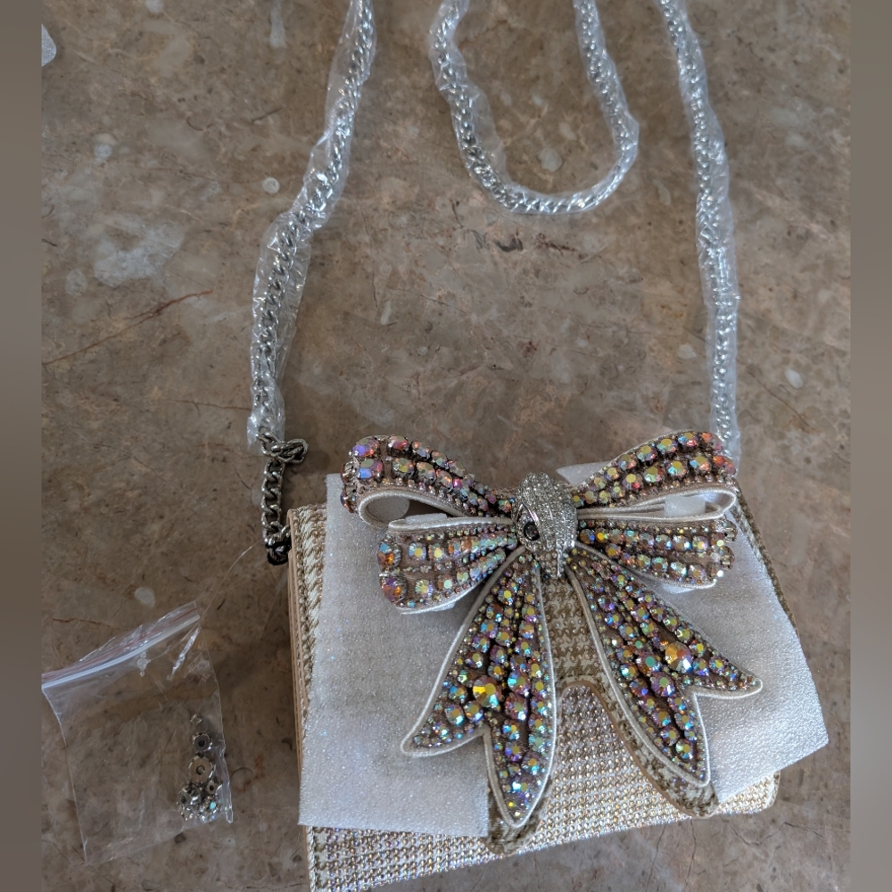 Kurt Geiger London Shoredicht Bow Wallet Beige Comb Shoulder Rightstone Bag New - Picture 5 of 15